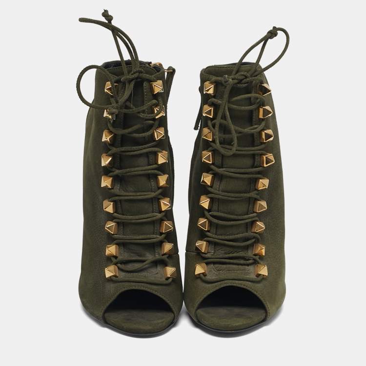 Pre Owned Giuseppe Zanotti Size 37.5 Green Nubuck Leather Ankle Length Boots