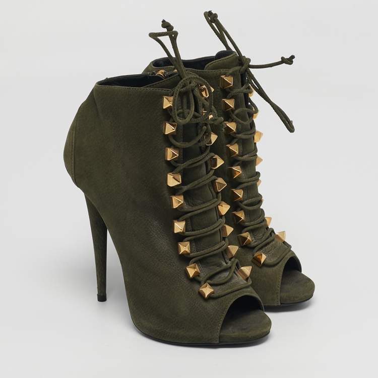 Pre Owned Giuseppe Zanotti Size 37.5 Green Nubuck Leather Ankle Length Boots