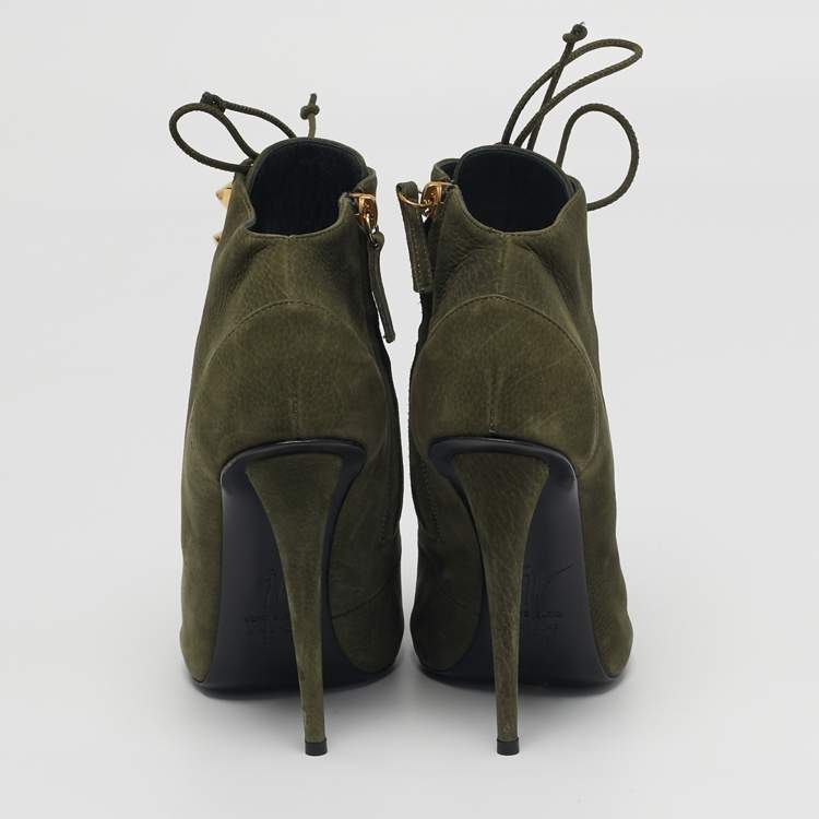 Pre Owned Giuseppe Zanotti Size 37.5 Green Nubuck Leather Ankle Length Boots