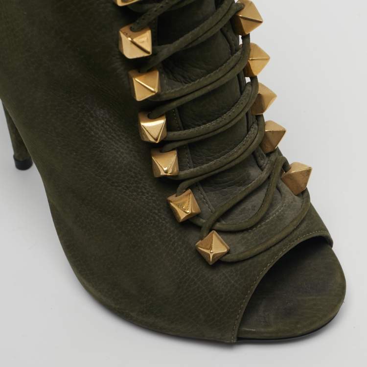 Pre Owned Giuseppe Zanotti Size 37.5 Green Nubuck Leather Ankle Length Boots