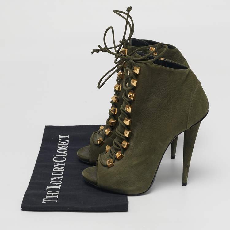 Pre Owned Giuseppe Zanotti Size 37.5 Green Nubuck Leather Ankle Length Boots