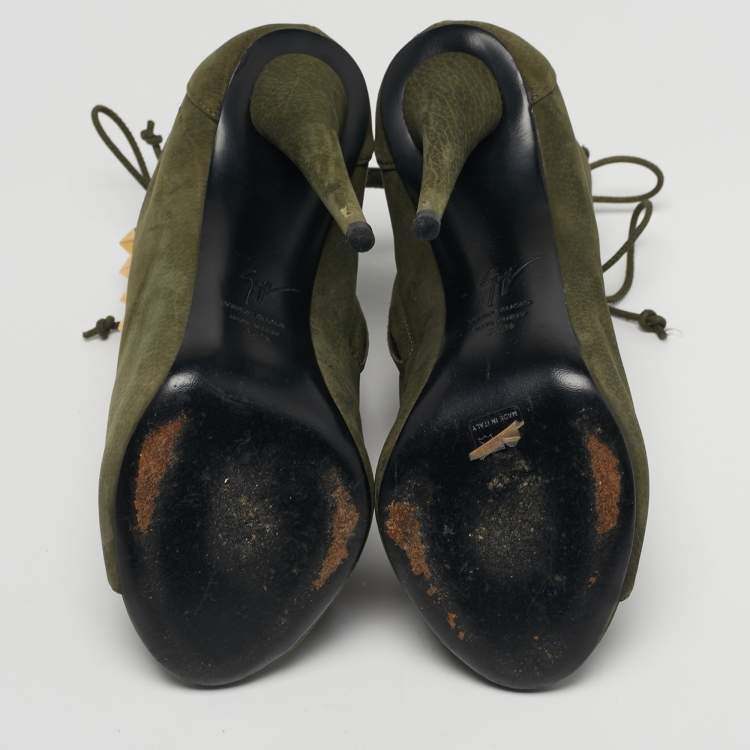 Pre Owned Giuseppe Zanotti Size 37.5 Green Nubuck Leather Ankle Length Boots