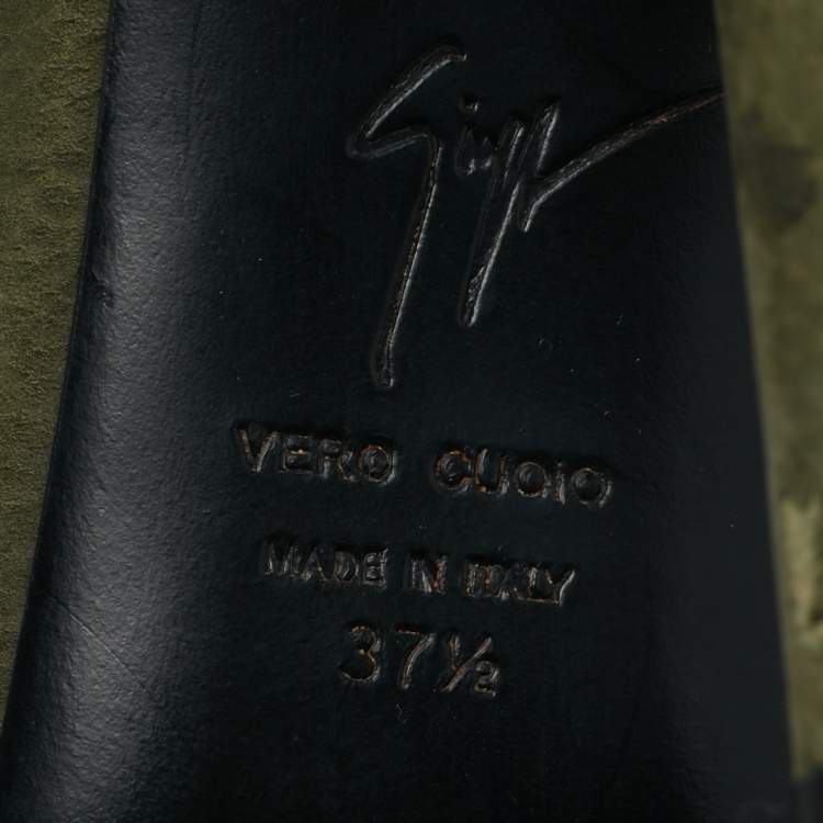 Pre Owned Giuseppe Zanotti Size 37.5 Green Nubuck Leather Ankle Length Boots