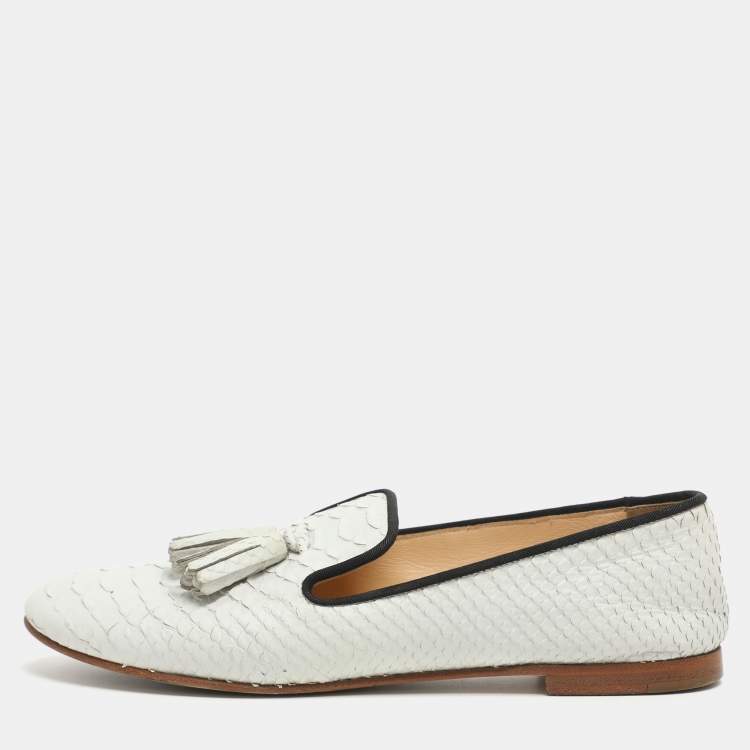 Pre Owned Giuseppe Zanotti Size 37 White Python Embossed Leather Smoking Slippers