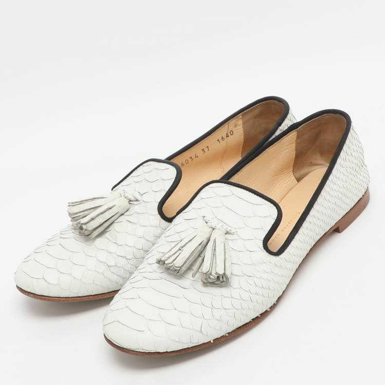 Pre Owned Giuseppe Zanotti Size 37 White Python Embossed Leather Smoking Slippers