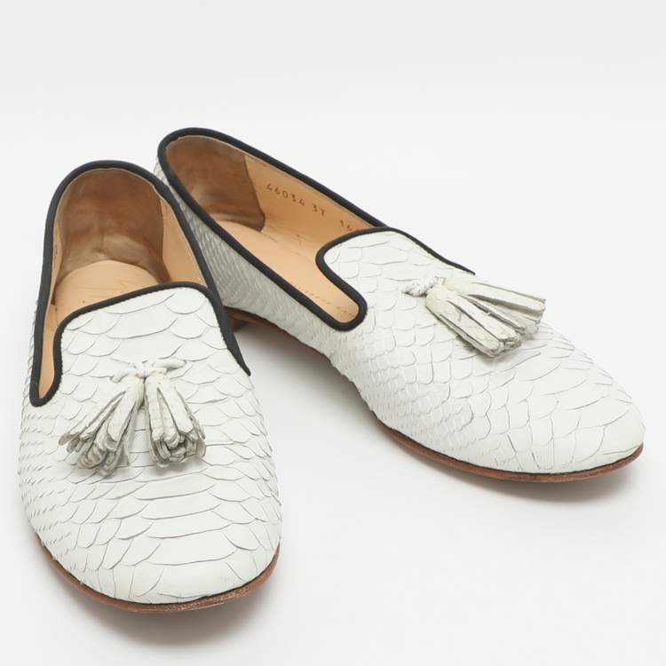 Pre Owned Giuseppe Zanotti Size 37 White Python Embossed Leather Smoking Slippers