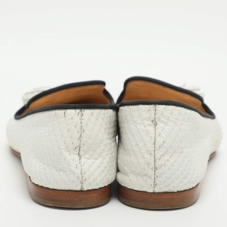 Pre Owned Giuseppe Zanotti Size 37 White Python Embossed Leather Smoking Slippers