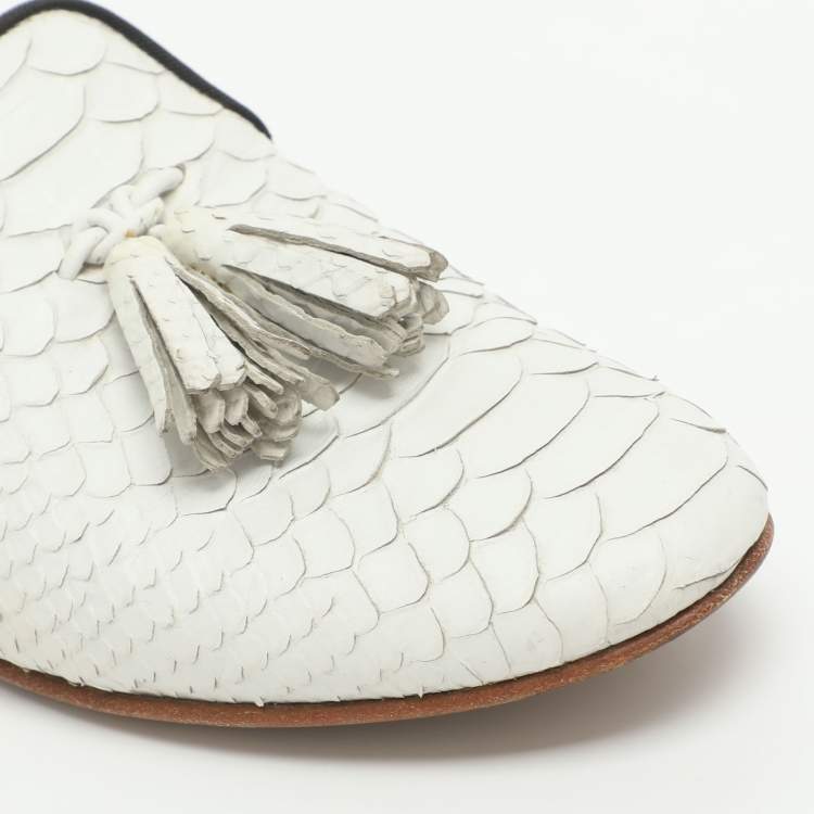 Pre Owned Giuseppe Zanotti Size 37 White Python Embossed Leather Smoking Slippers