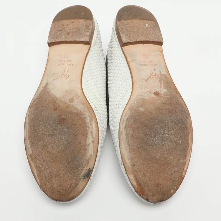 Pre Owned Giuseppe Zanotti Size 37 White Python Embossed Leather Smoking Slippers