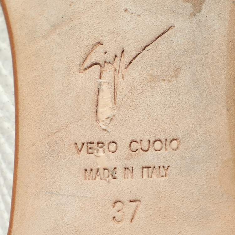 Pre Owned Giuseppe Zanotti Size 37 White Python Embossed Leather Smoking Slippers