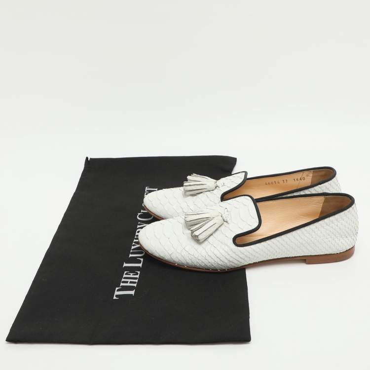 Pre Owned Giuseppe Zanotti Size 37 White Python Embossed Leather Smoking Slippers