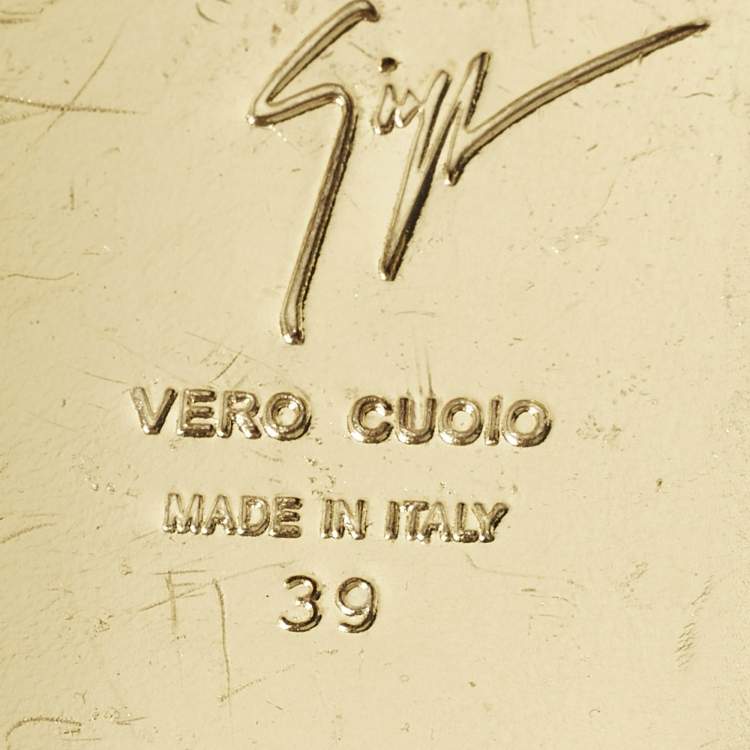 Pre Owned Giuseppe Zanotti Size 39 Gold Crystals and Leather Thong Ankle Strap Flats