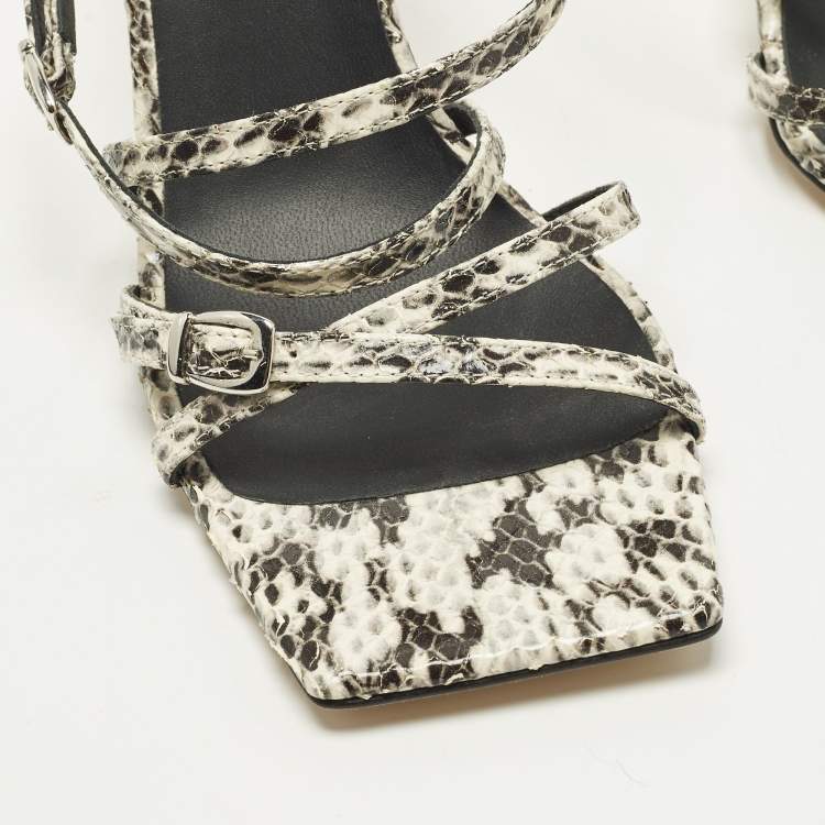 Pre Owned Giuseppe Zanotti Size 38 Black/White Python Embossed Leather Strappy Slide Sandals