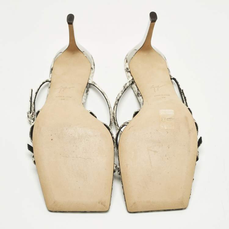 Pre Owned Giuseppe Zanotti Size 38 Black/White Python Embossed Leather Strappy Slide Sandals