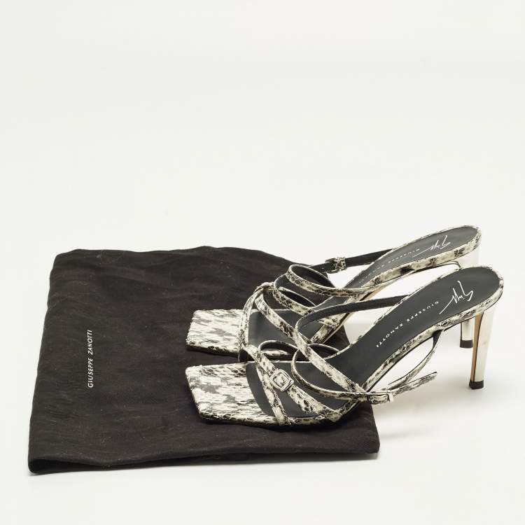 Pre Owned Giuseppe Zanotti Size 38 Black/White Python Embossed Leather Strappy Slide Sandals