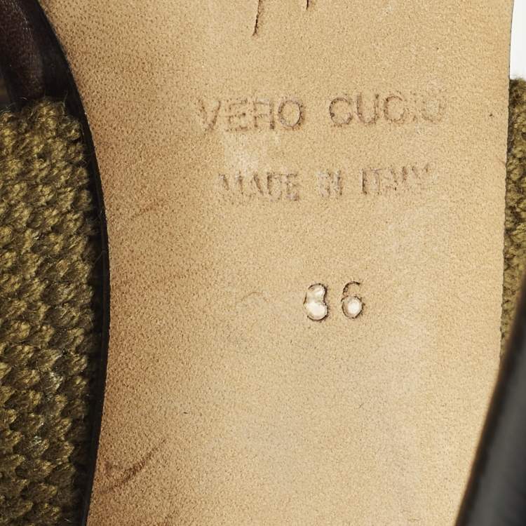 Pre Owned Giuseppe Zanotti Size 36 Olive Green/Brown Canvas and Leather Studded Strappy Sandals