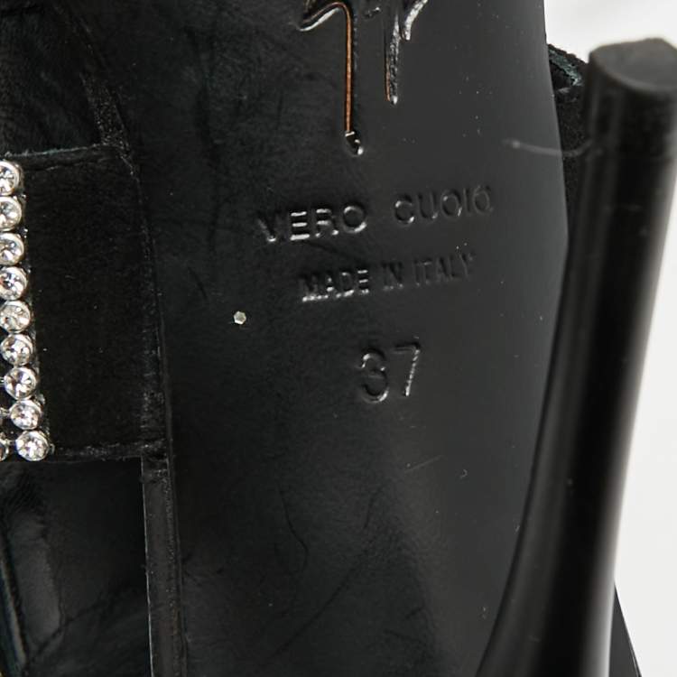 Pre Owned Giuseppe Zanotti  Size 37 Black Suede  Crystal Embellished Ankle Strap Sandals 