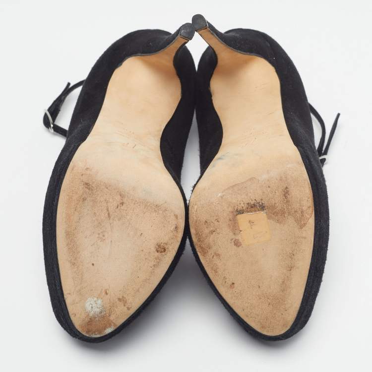 Pre Owned Giuseppe Zanotti Size 37.5 Black Suede Crystal Embellished Platform Pumps