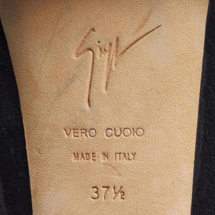 Pre Owned Giuseppe Zanotti Size 37.5 Black Suede Crystal Embellished Platform Pumps