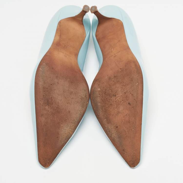 Pre Owned Giuseppe Zanotti Size 39 Blue Patent Leather Pointed Toe Pumps