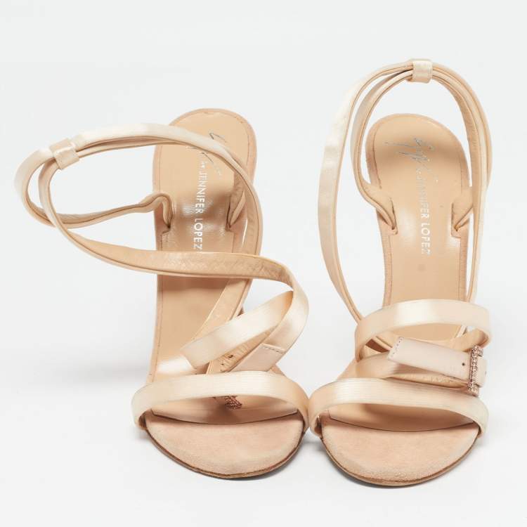 Pre Owned Giuseppe Zanotti X Jennifer Lopez Size 39 Beige Satin Ankle Strap Sandals