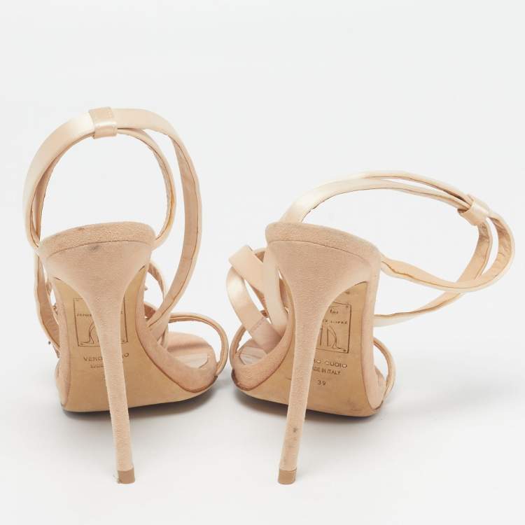 Pre Owned Giuseppe Zanotti X Jennifer Lopez Size 39 Beige Satin Ankle Strap Sandals