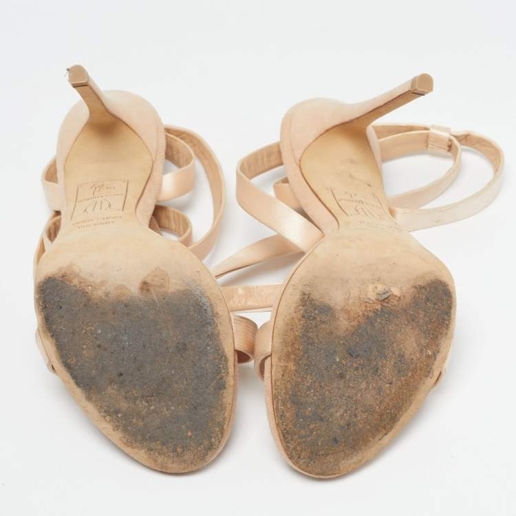 Pre Owned Giuseppe Zanotti X Jennifer Lopez Size 39 Beige Satin Ankle Strap Sandals