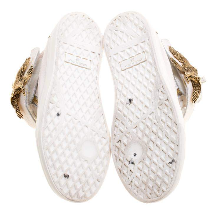 Pre Owned Giuseppe Zanotti White Leather Eagle High Top Sneakers Size 38