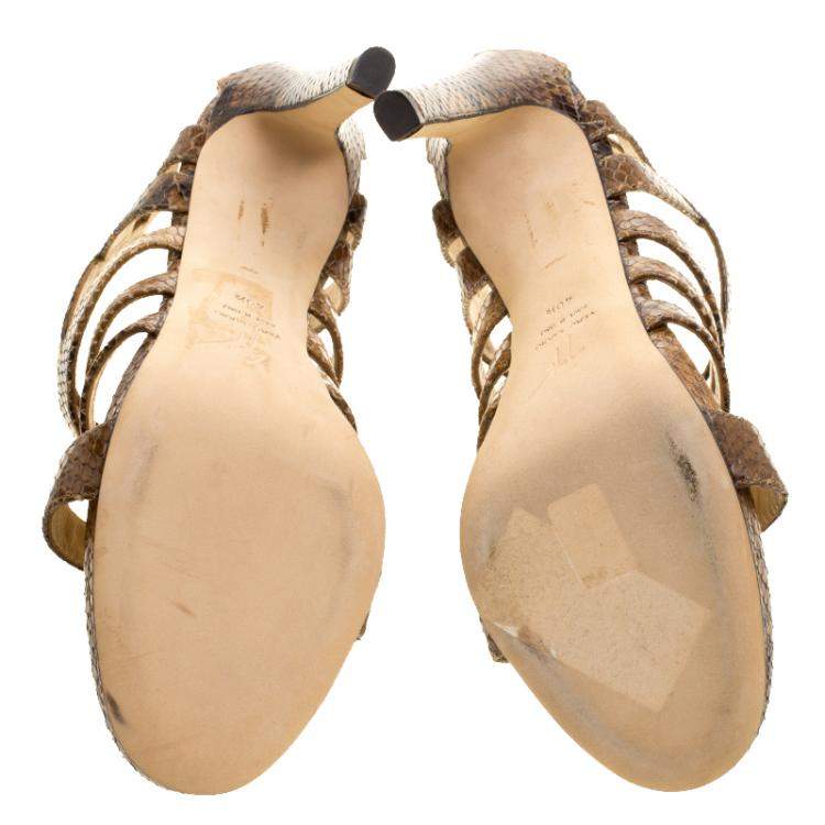 Pre Owned Giuseppe Zanotti Brown Snake Embossed Leather Strappy Sandals Size 40.5