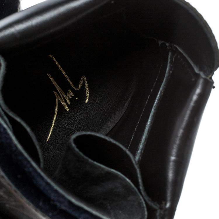 مملوكة مسبقًا Giuseppe Zanotti Navy Blue/Black Velvet and Leather Coby High Top Sneakers Size 36