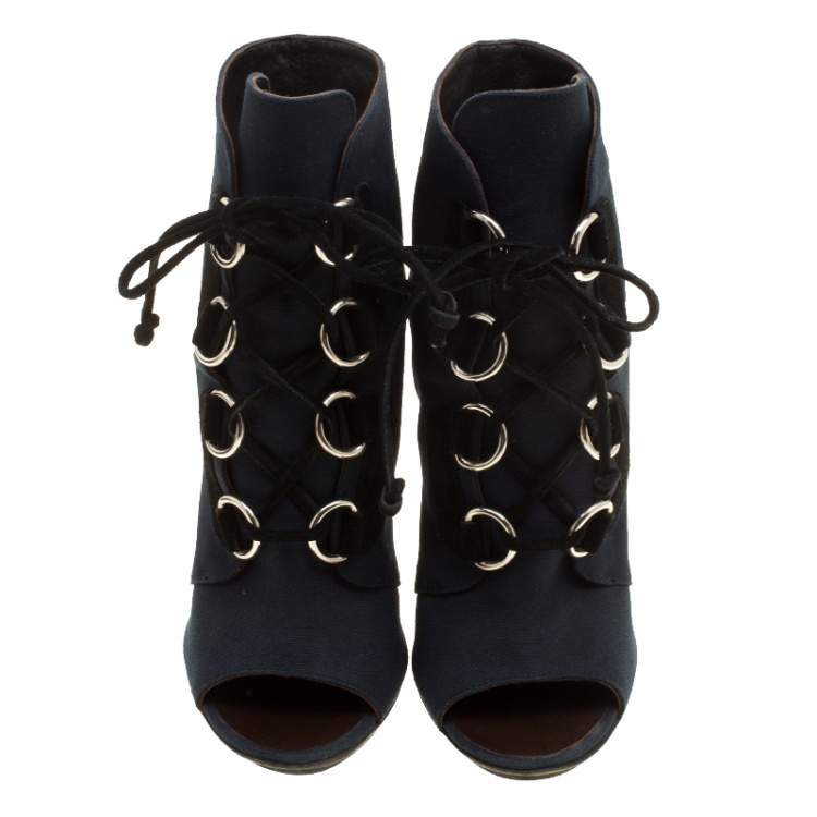 blue canvas lace up boots