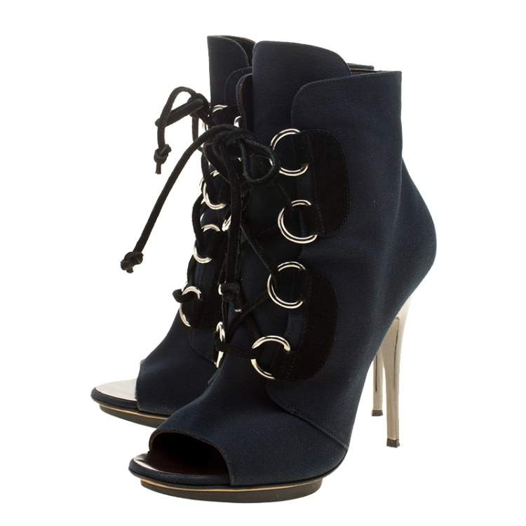 blue canvas lace up boots