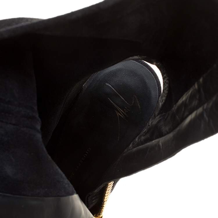 Pre Owned Giuseppe Zanotti Black Suede Alien Peep Toe Cut Out Ankle Boots Size 36