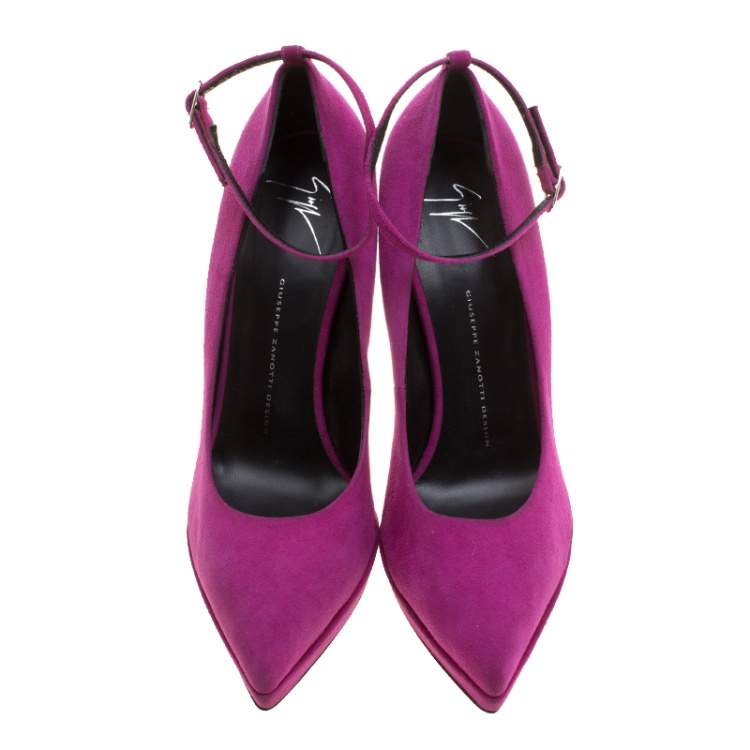 Pre Owned Giuseppe Zanotti Pink Suede Ankle Strap Platform Pointed Toe Pumps Size 41