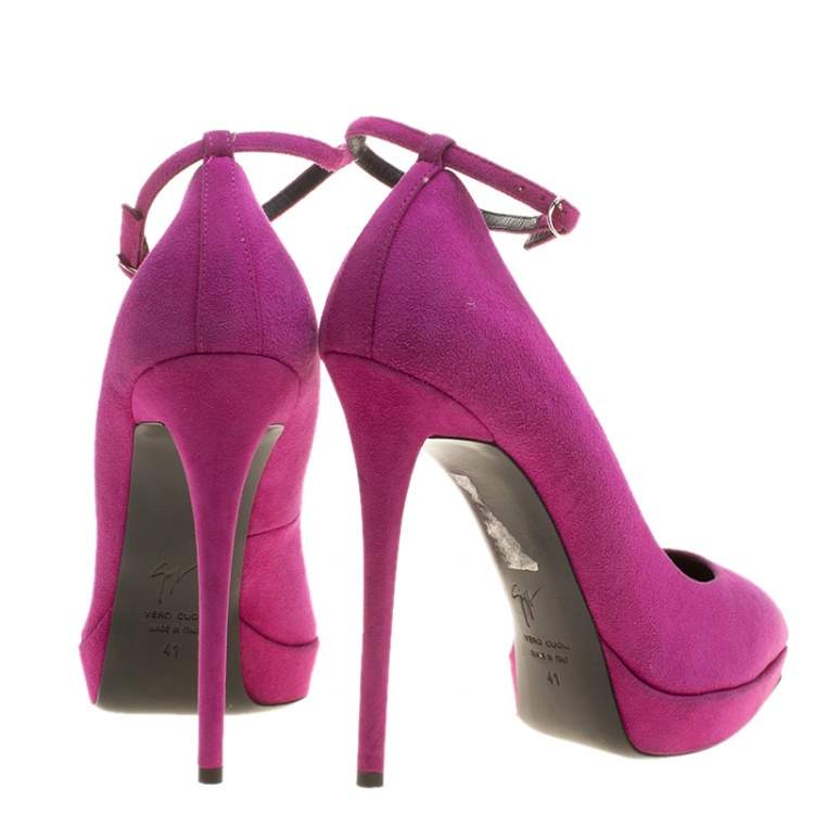 Pre Owned Giuseppe Zanotti Pink Suede Ankle Strap Platform Pointed Toe Pumps Size 41