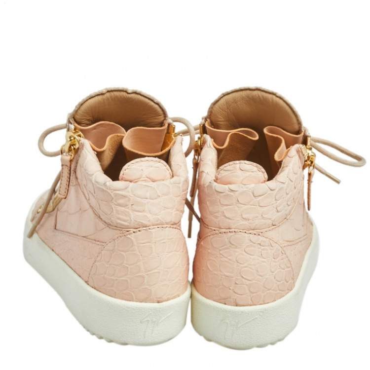 Pre Owned Giuseppe Zanotti Peach Croc Embossed Leather London High Top Sneakers Size 41