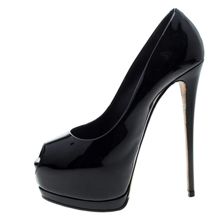 Pre Owned Giuseppe Zanotti Black Patent Leather Peep Toe Platform Pumps Size 40