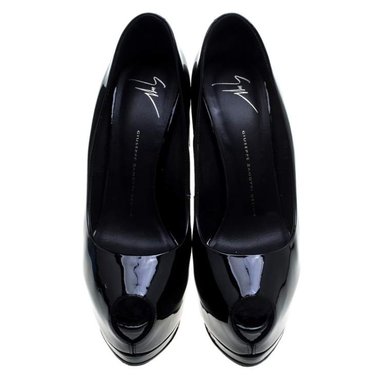 Pre Owned Giuseppe Zanotti Black Patent Leather Peep Toe Platform Pumps Size 40