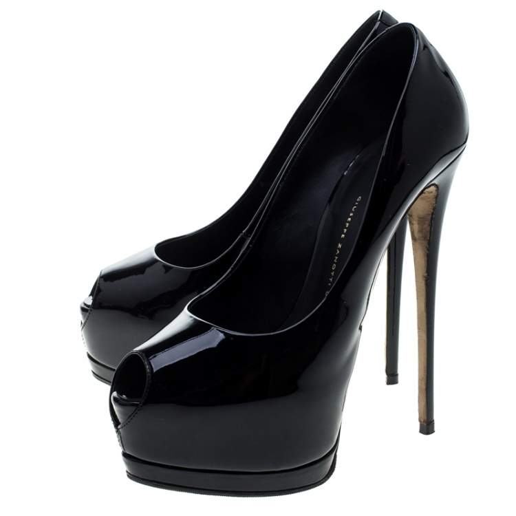 Pre Owned Giuseppe Zanotti Black Patent Leather Peep Toe Platform Pumps Size 40