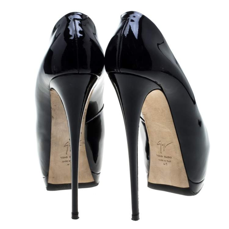 Pre Owned Giuseppe Zanotti Black Patent Leather Peep Toe Platform Pumps Size 40