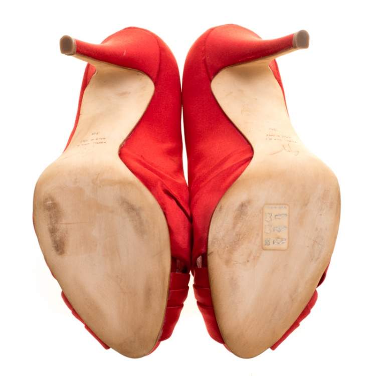 Pre Owned Giuseppe Zanotti Red Satin Criss Cross Peep Toe Pumps Size 38