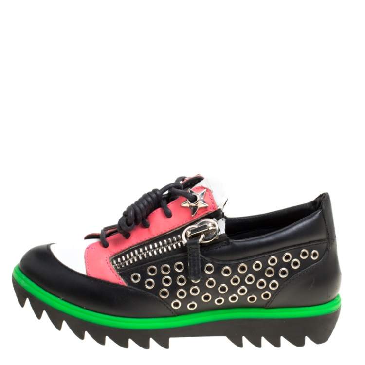 Pre Owned Giuseppe Zanotti Multicolor Leather Stud Detail Lace Up Sneakers Size 36