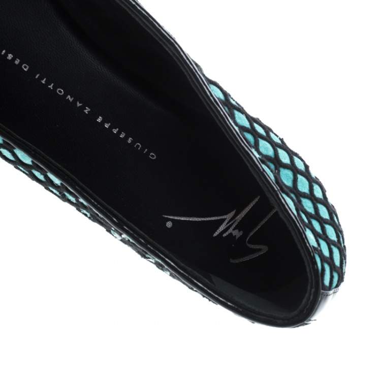 مملوكة مسبقًا Giuseppe Zanotti Green/Black Suede and Fabric Cap Toe Ballet Flats Size 38