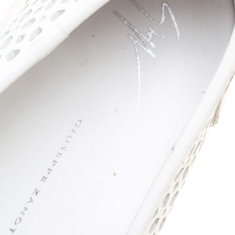 Pre Owned Giuseppe Zanotti White Perforated Leather Metal Cap Toe Skate Sneakers Size 40