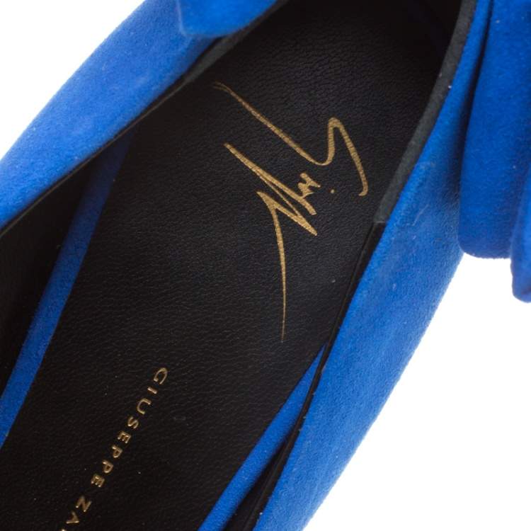 Pre Owned Giuseppe Zanotti Blue Suede Debra Bow Platform Pumps Size 38