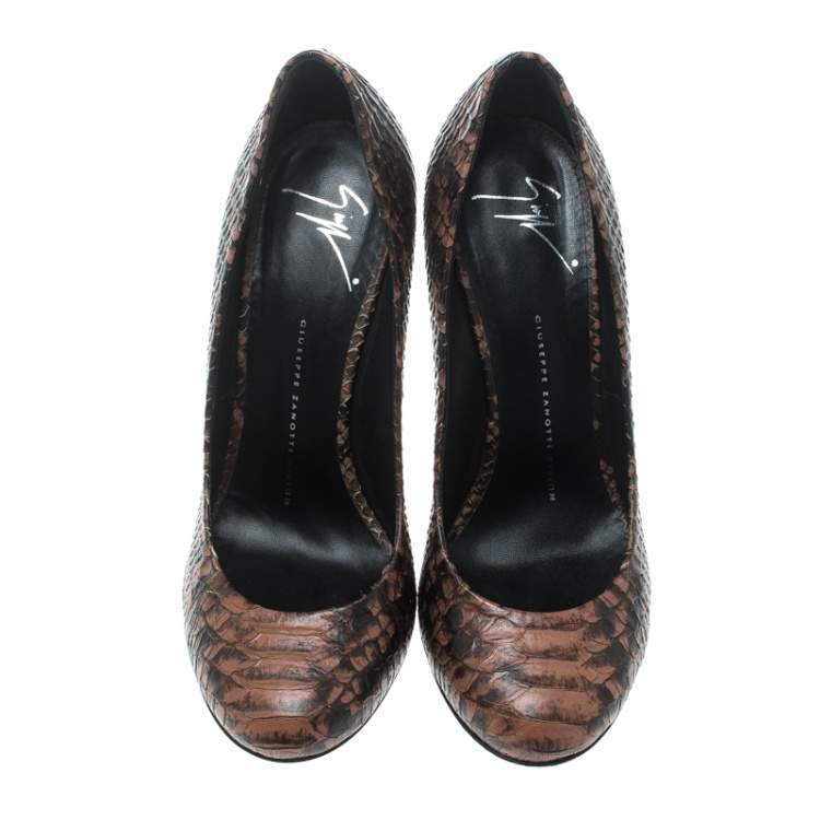 Pre Owned Giuseppe Zanotti Brown Python Leather Pumps Size 38