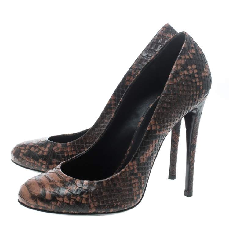Pre Owned Giuseppe Zanotti Brown Python Leather Pumps Size 38