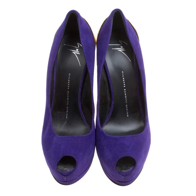 مملوكة مسبقًا Giuseppe Zanotti Purple Suede Peep Toe Platform Pumps Size 38.5