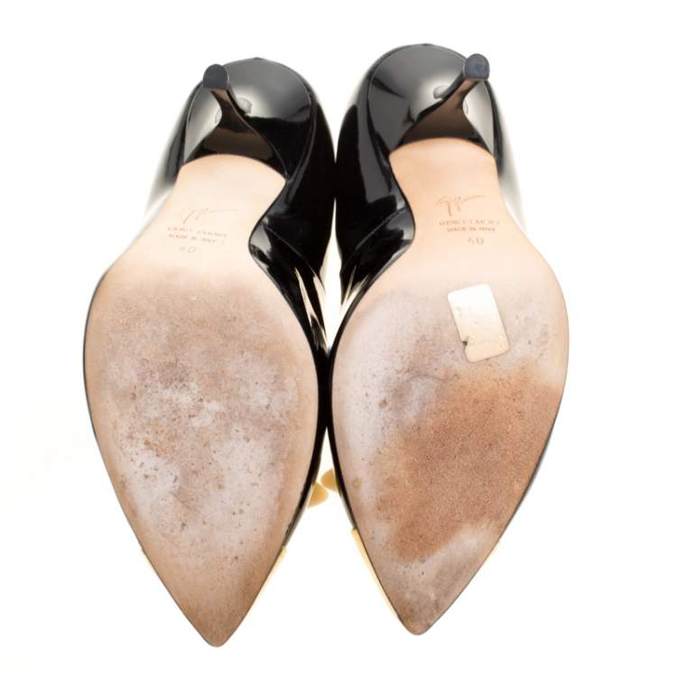 Pre Owned Giuseppe Zanotti Black Patent Leather Bow Embellished Cap Toe Pumps Size 40