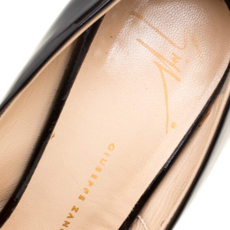 Pre Owned Giuseppe Zanotti Black Patent Leather Bow Embellished Cap Toe Pumps Size 40